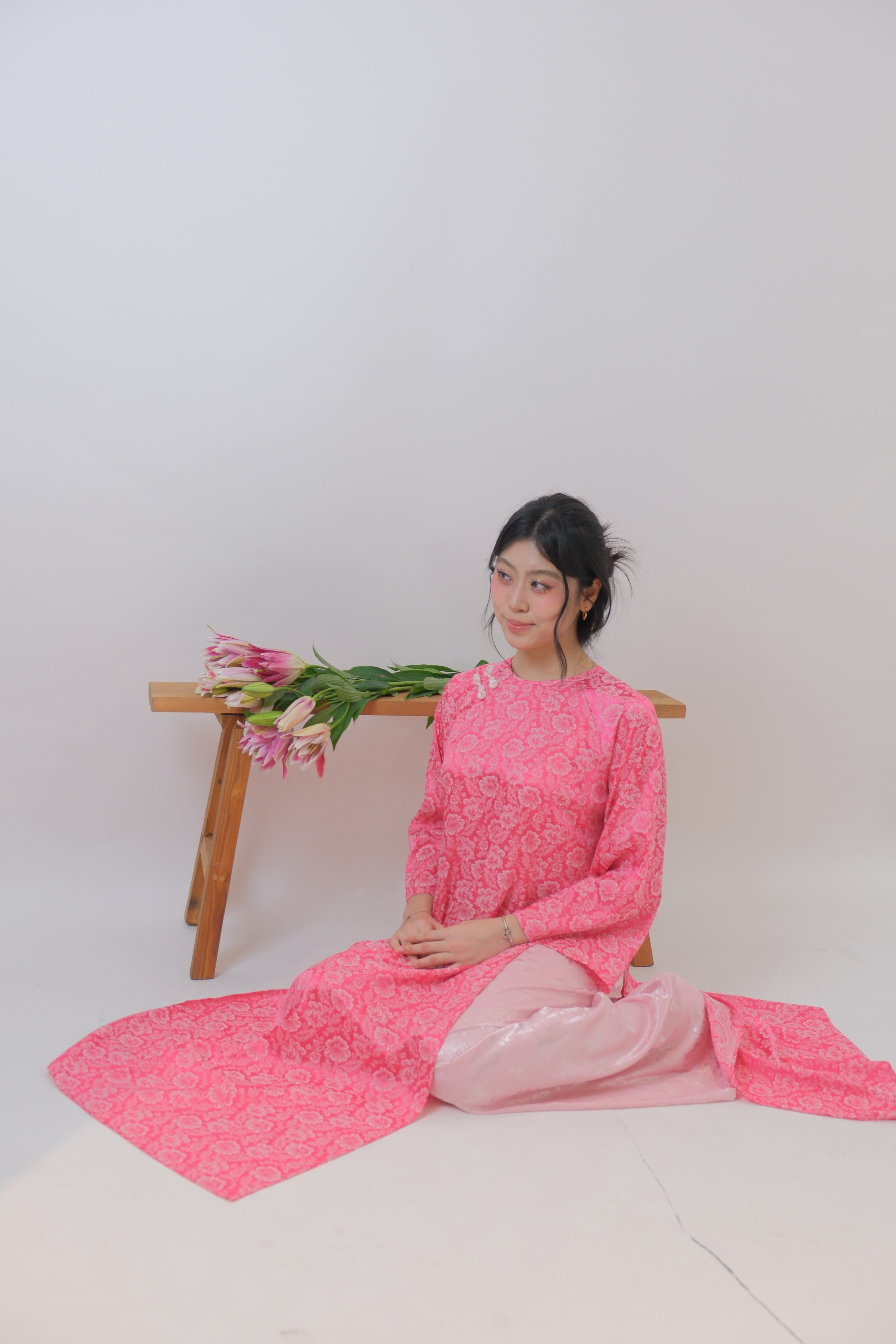 Veiled Flame - Two Piece set ao dai - handmade