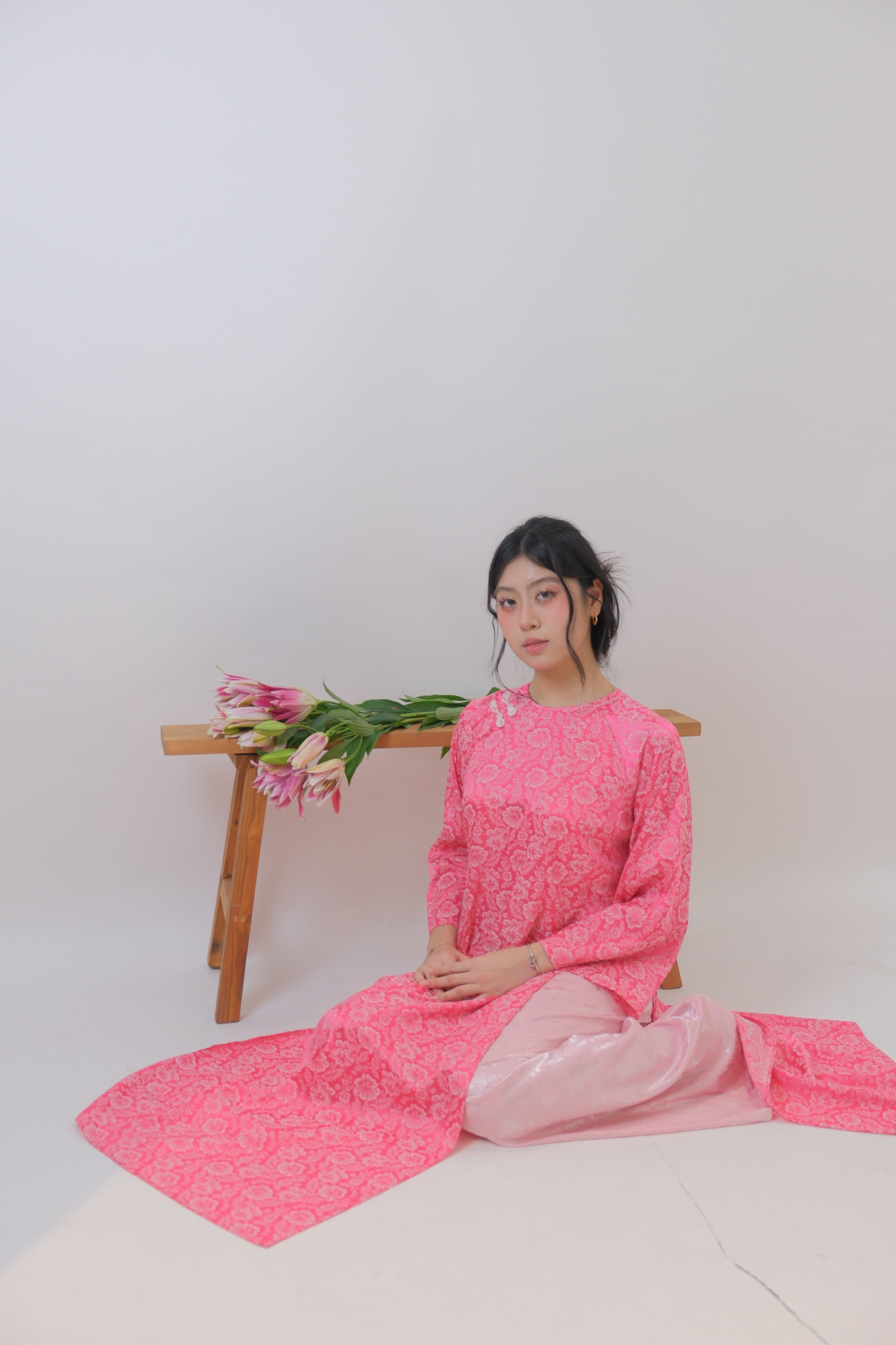 Veiled Flame - Two Piece set ao dai - handmade