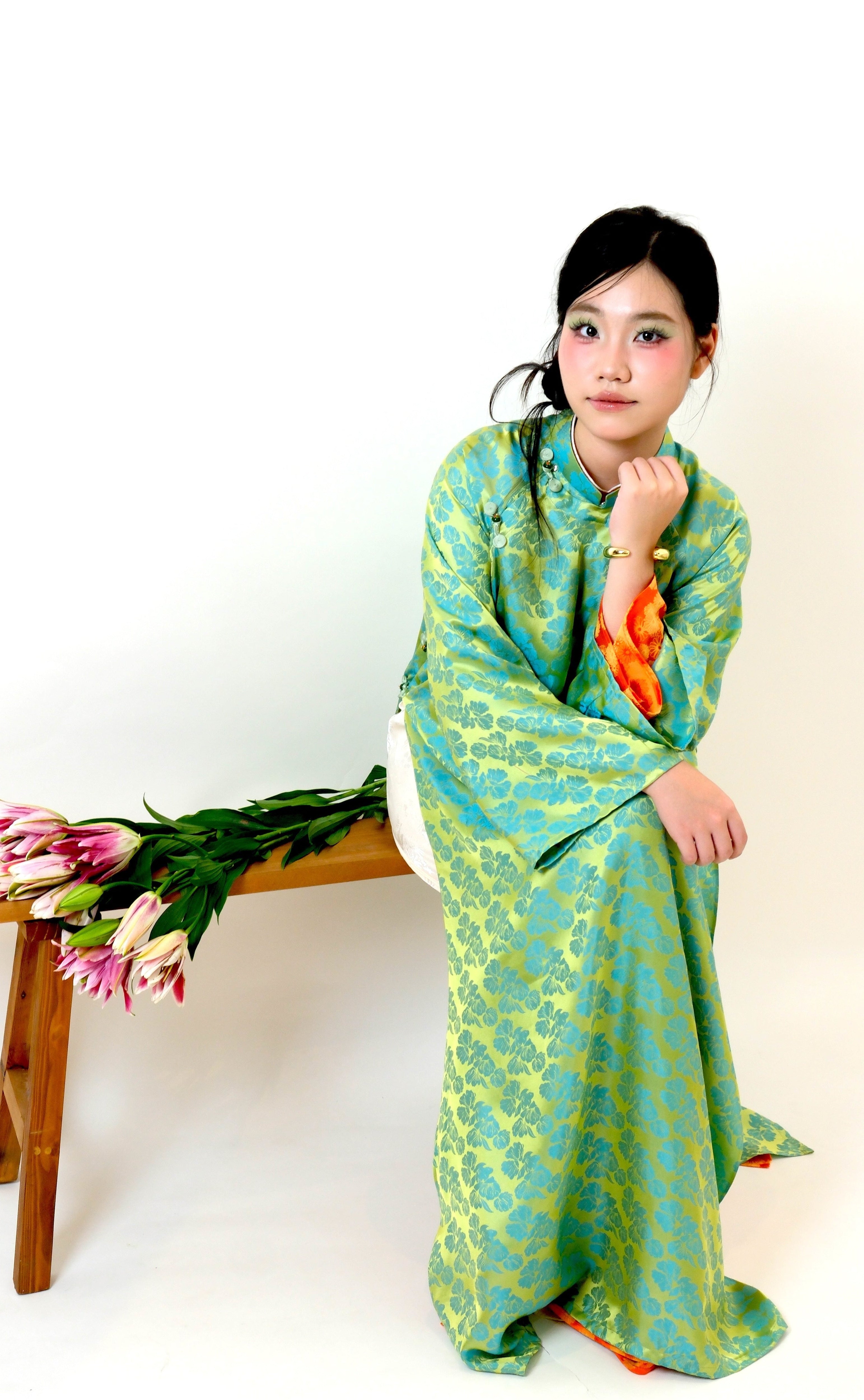 Turquoise green - One piece set ao dai - oversized