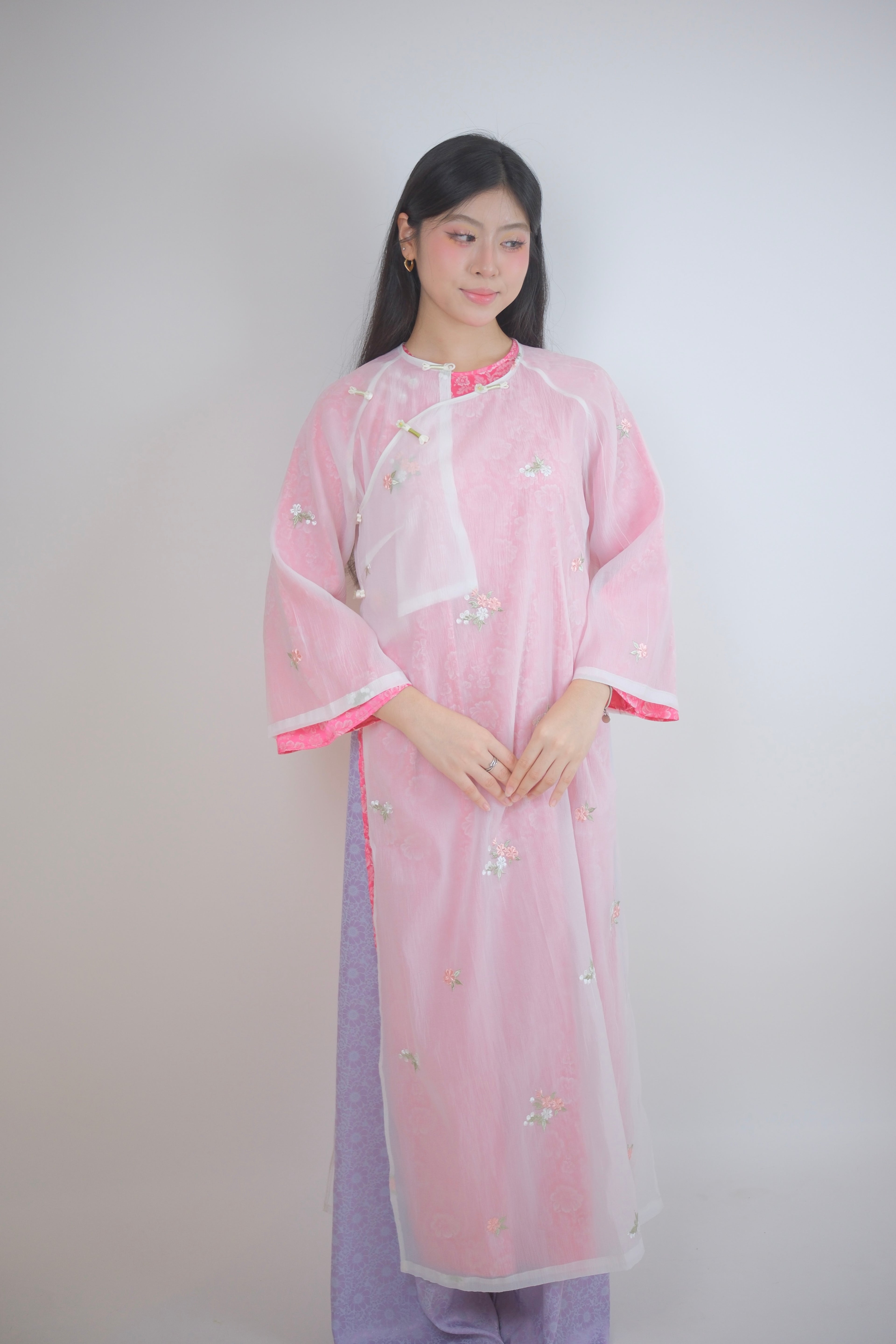 Veiled Flame - Two Piece set ao dai - handmade