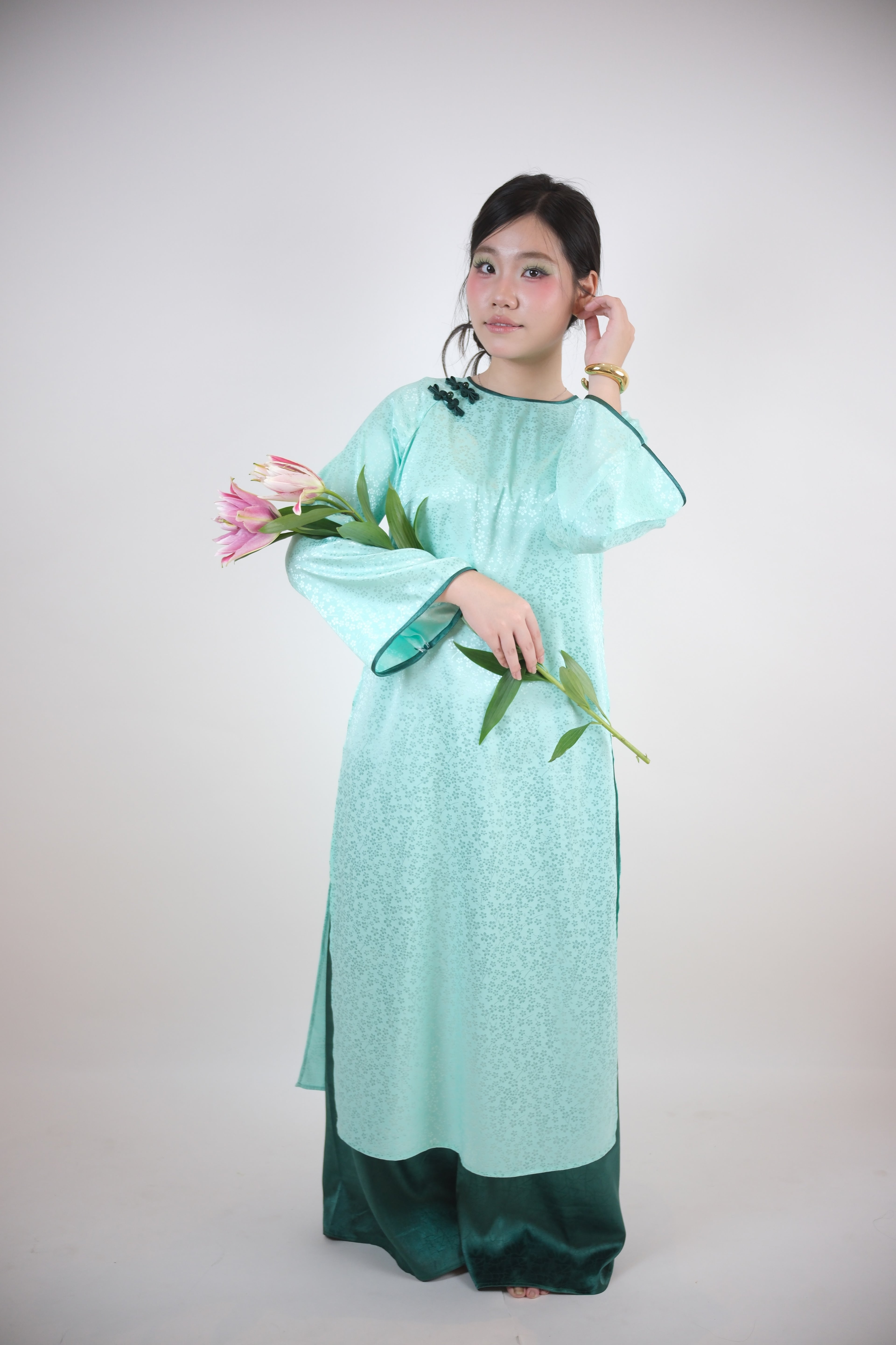 Light Aqua Green - One piece set ao dai - handmade