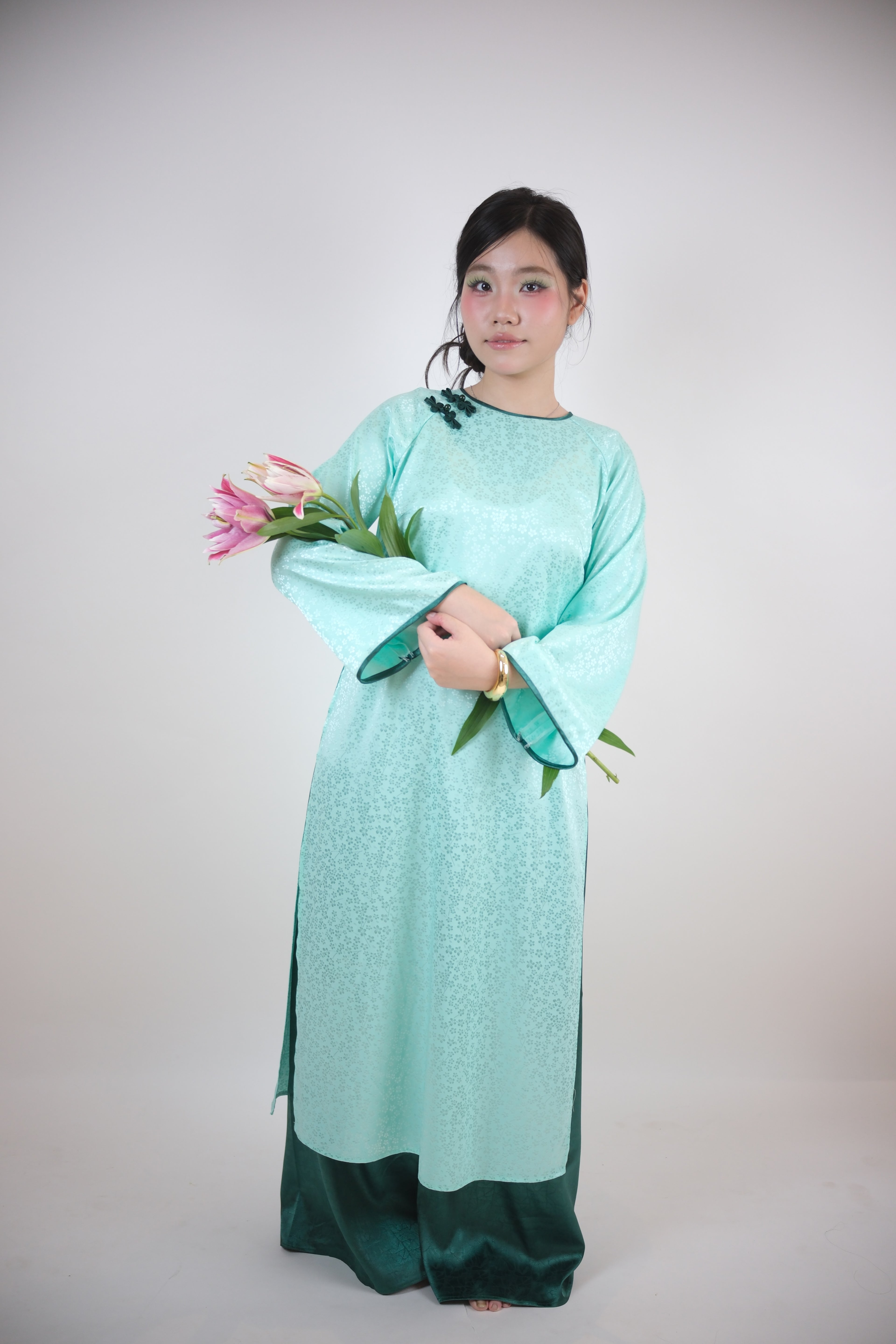 Light Aqua Green - One piece set ao dai - handmade