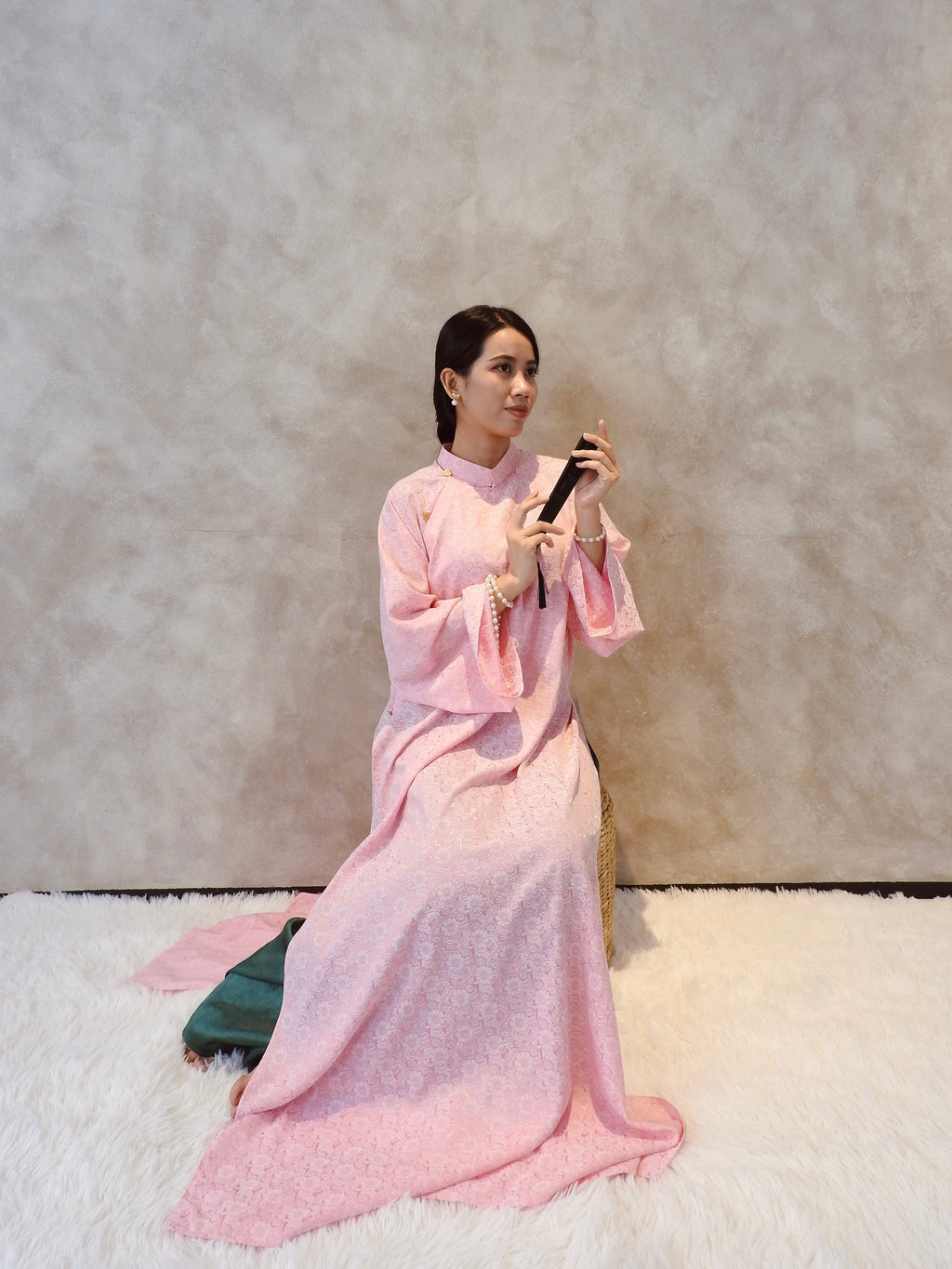 Blush Blossom - Brocade - One Piece set ao dai - oversized