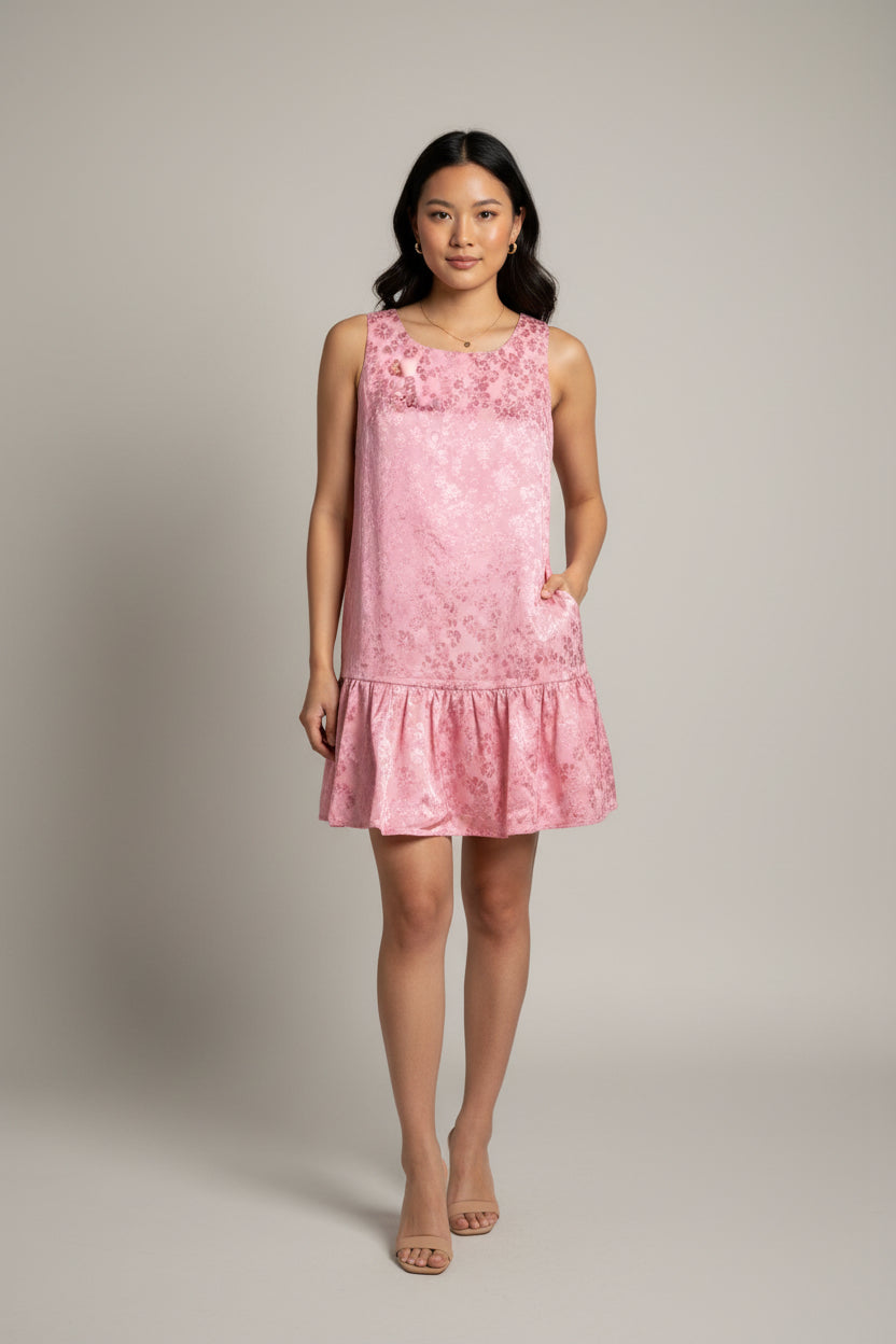 Brocade Pink Dress - Freesize