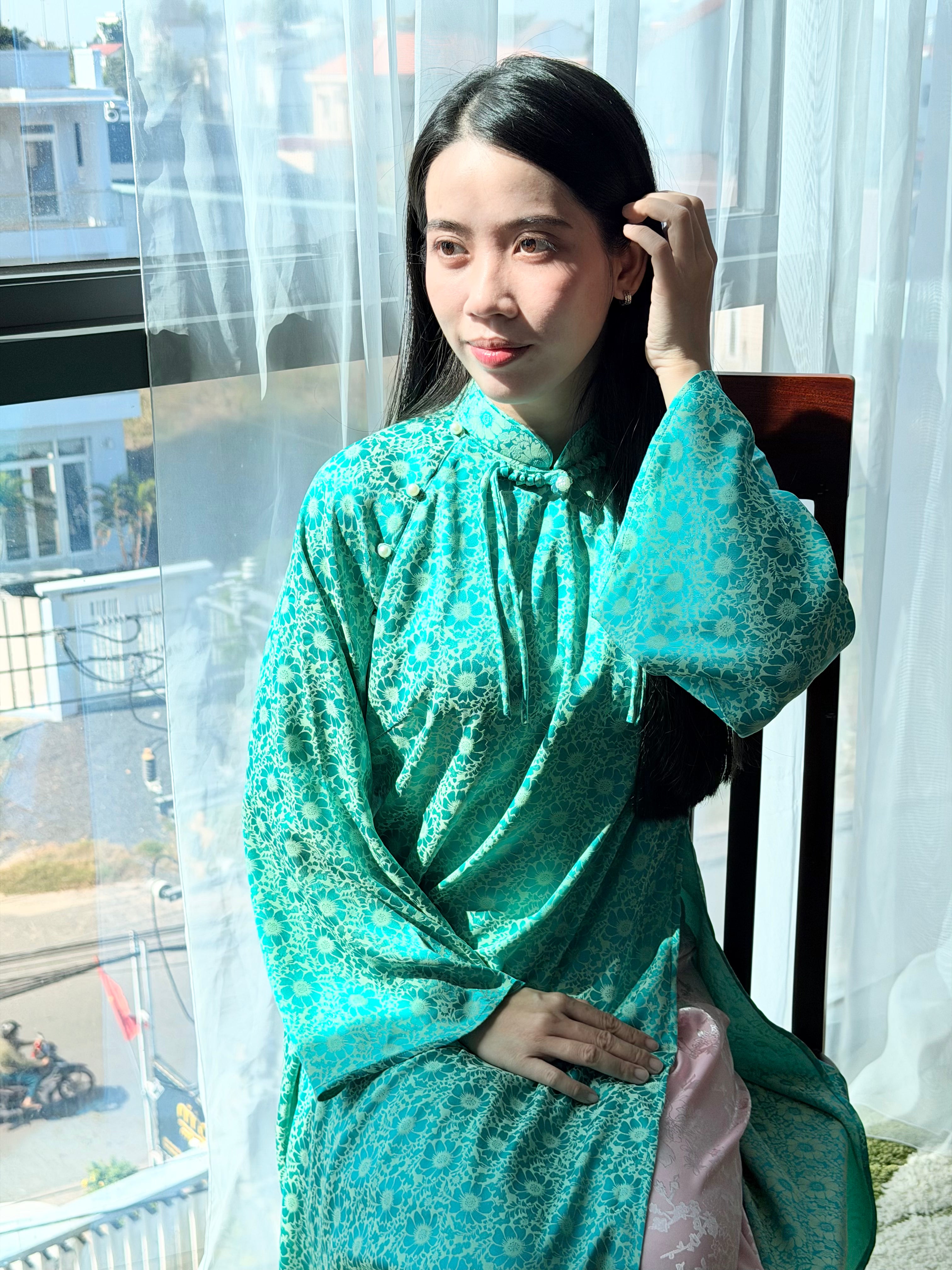 Turquoise Jade - One piece ao dai set - freesize