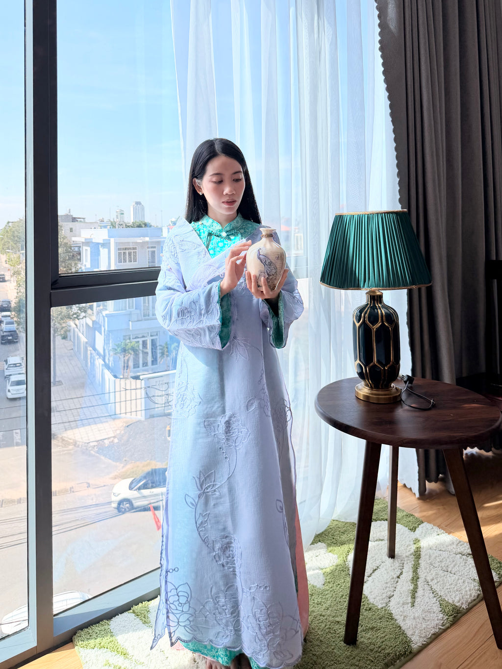 Lavender Veil × Turquoise Jade - Two piece ao dai- freesize/oversize