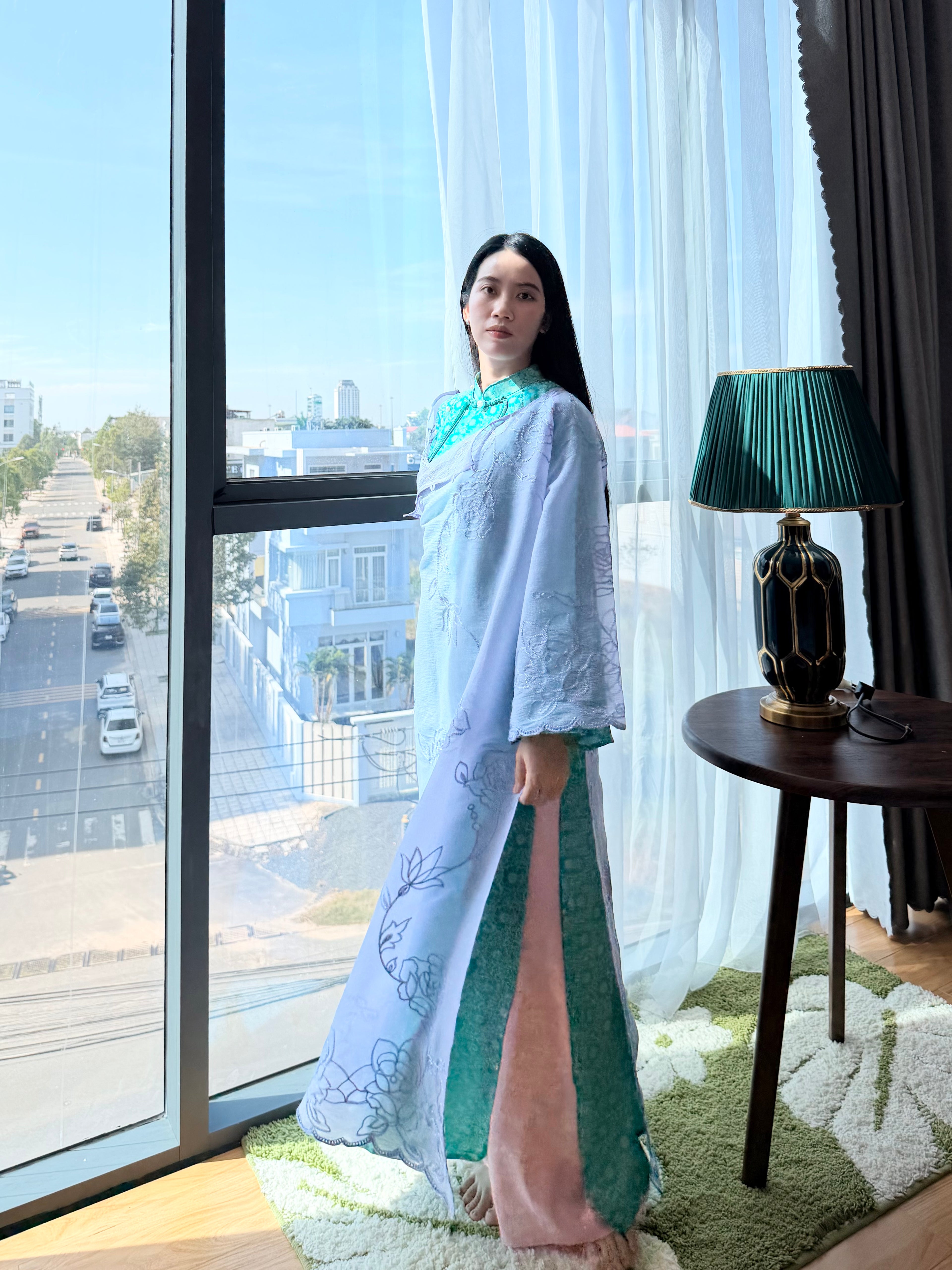 Lavender Veil × Turquoise Jade - Two piece ao dai- freesize/oversize