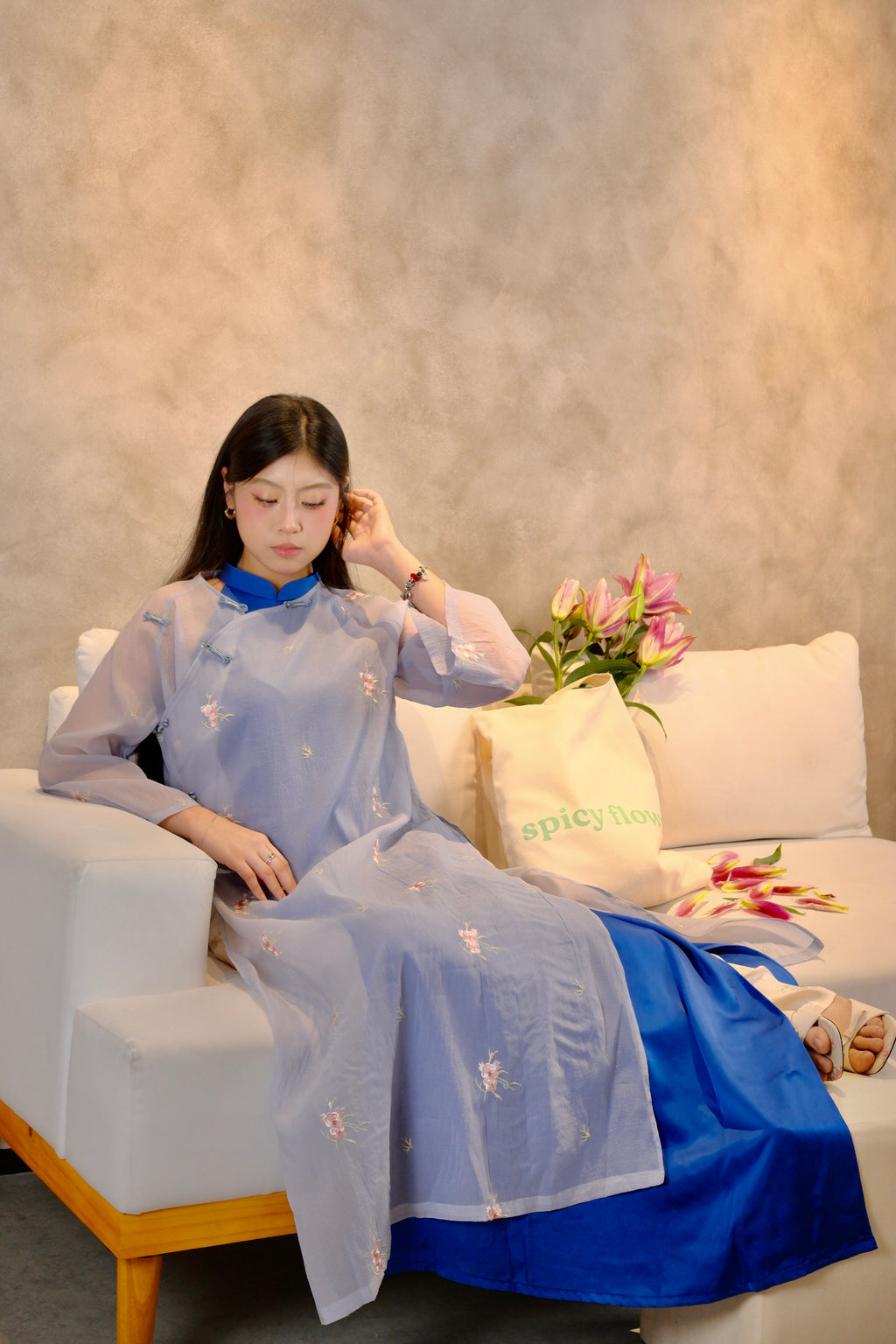 Misty Blue - Two-piece set ao dai - handmade