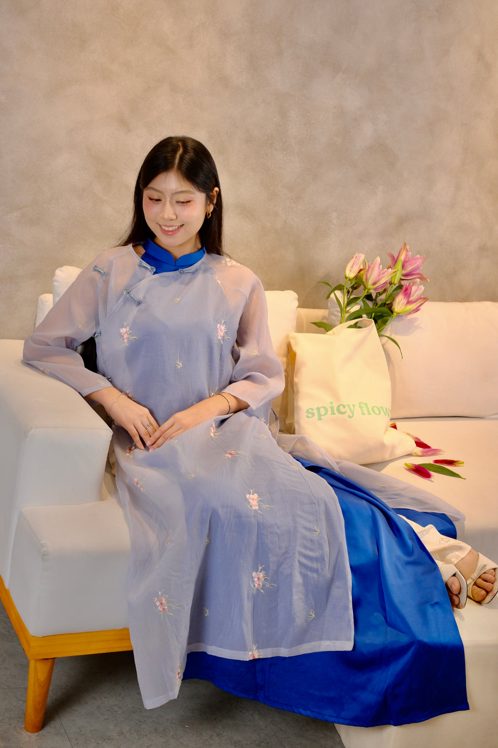 Misty Blue - Two-piece set ao dai - handmade