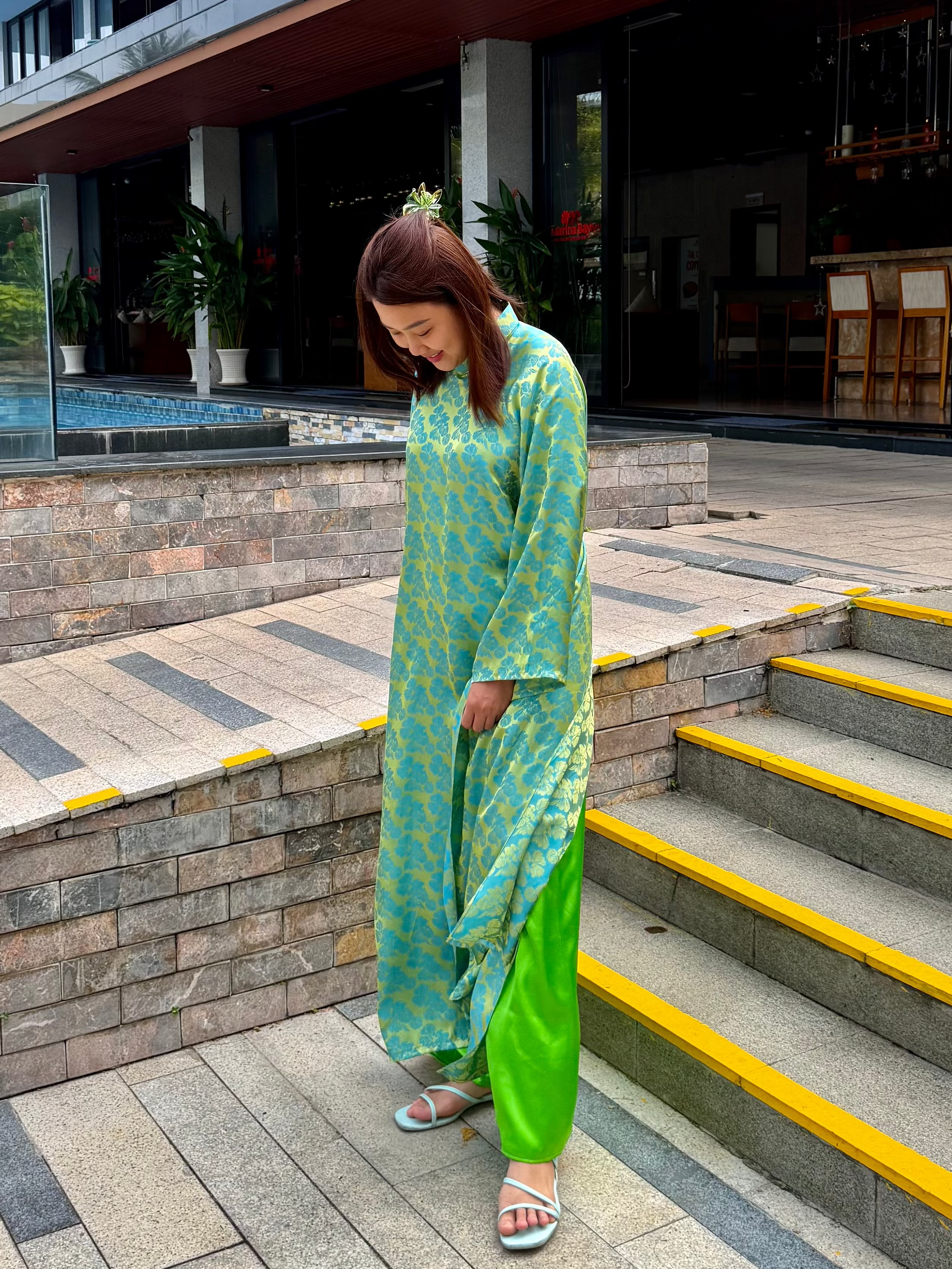 Turquoise green - One piece set ao dai - oversized