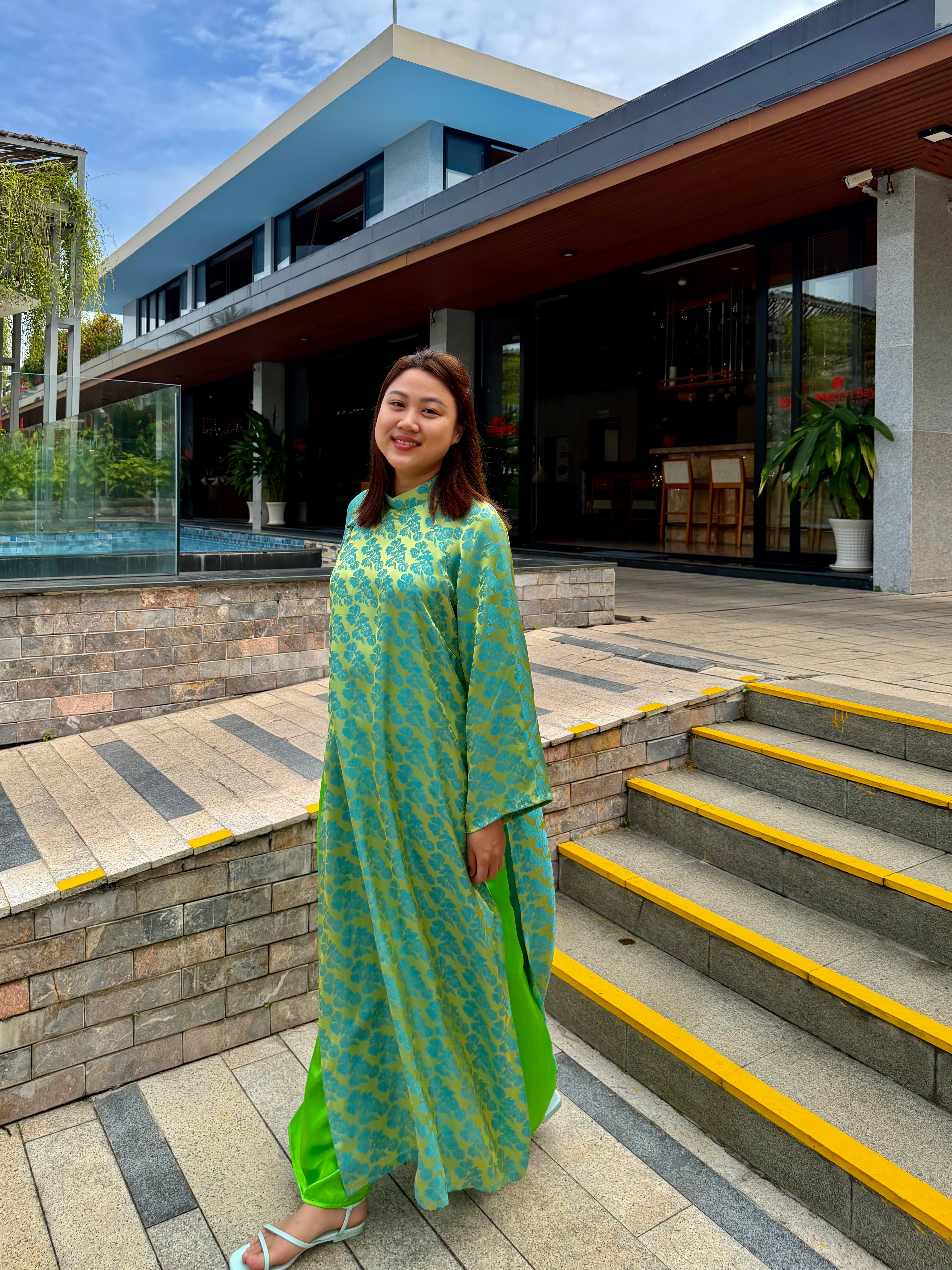 Turquoise green - One piece set ao dai - oversized