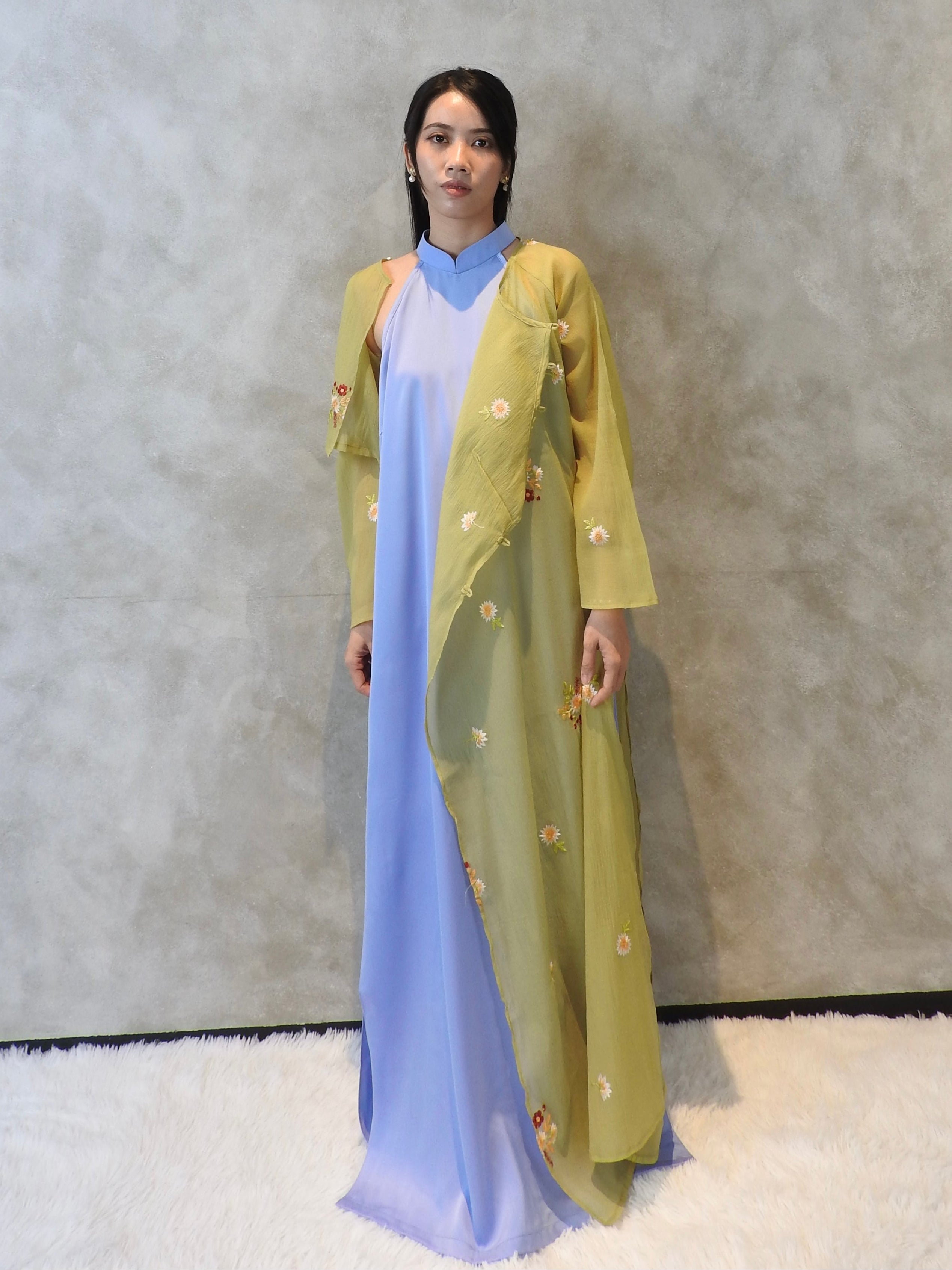 Verdant in Lavender - Two piece set ao dai - handmade