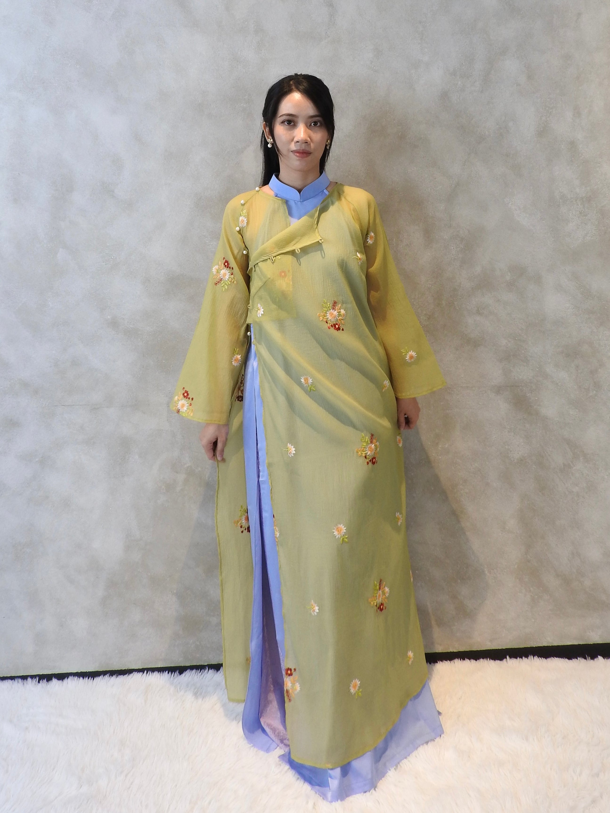 Verdant in Lavender - Two piece set ao dai - handmade