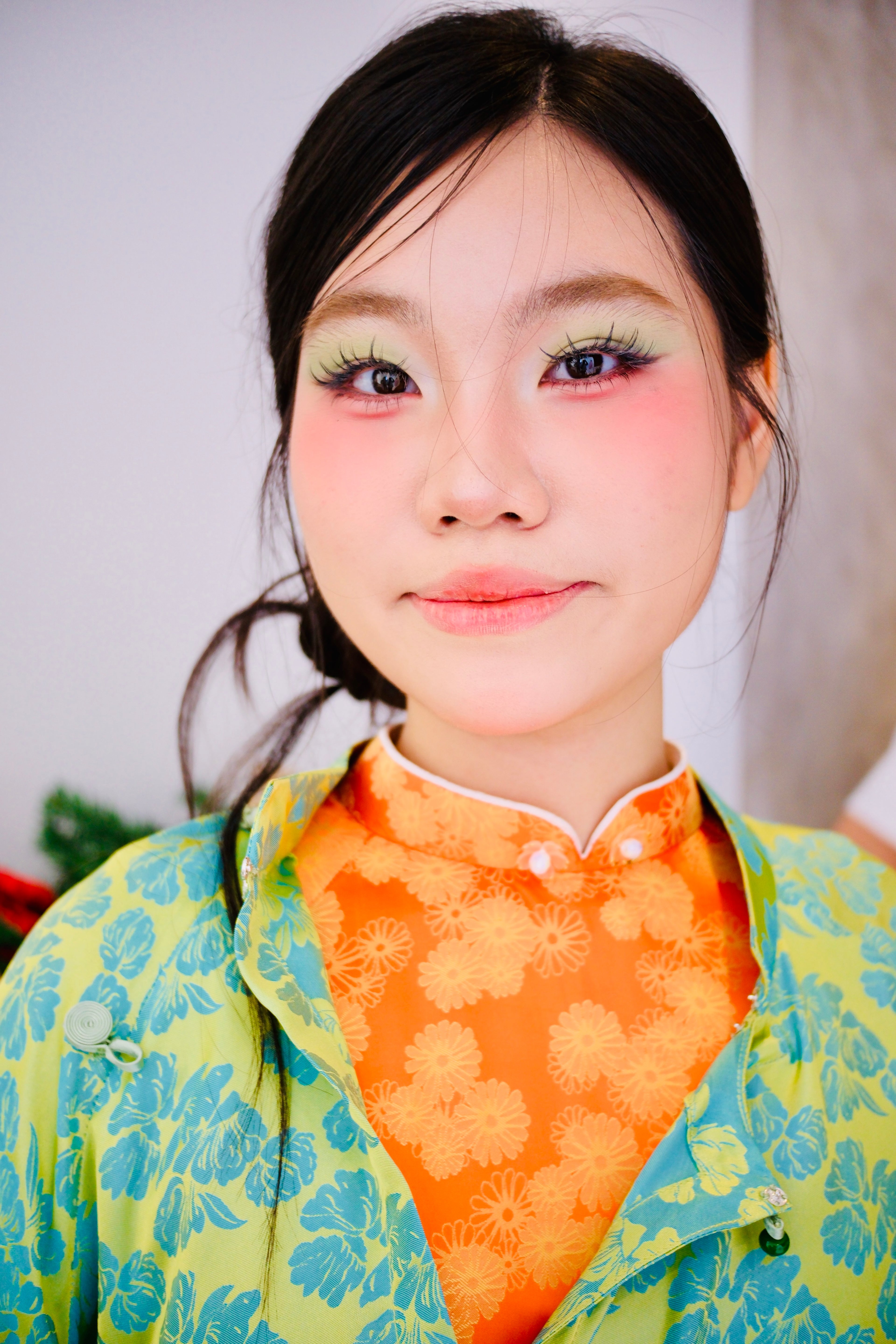 Turquoise green x Orange floral - Two piece ao dai set - freesize/oversize