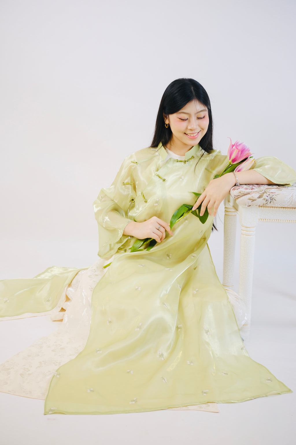 Jade Veil - One Piece ao dai set - handmade oversize/freesize