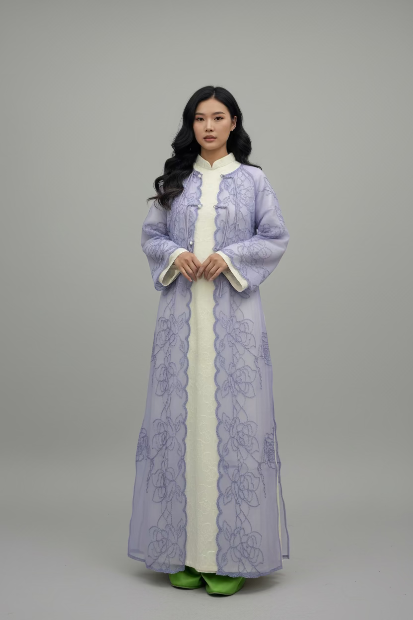 Fairy Petals x Hidden (Plum) Blooms - two piece ao dai set - freesize