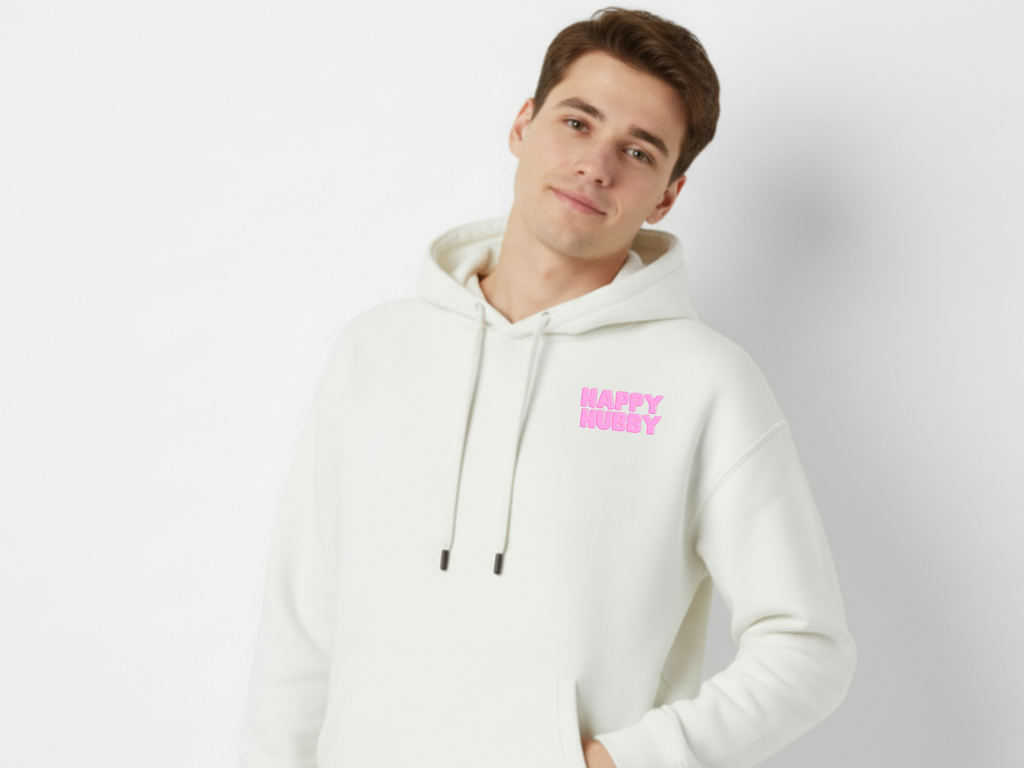 happy hubby, happy wifey - cream beige hoodies