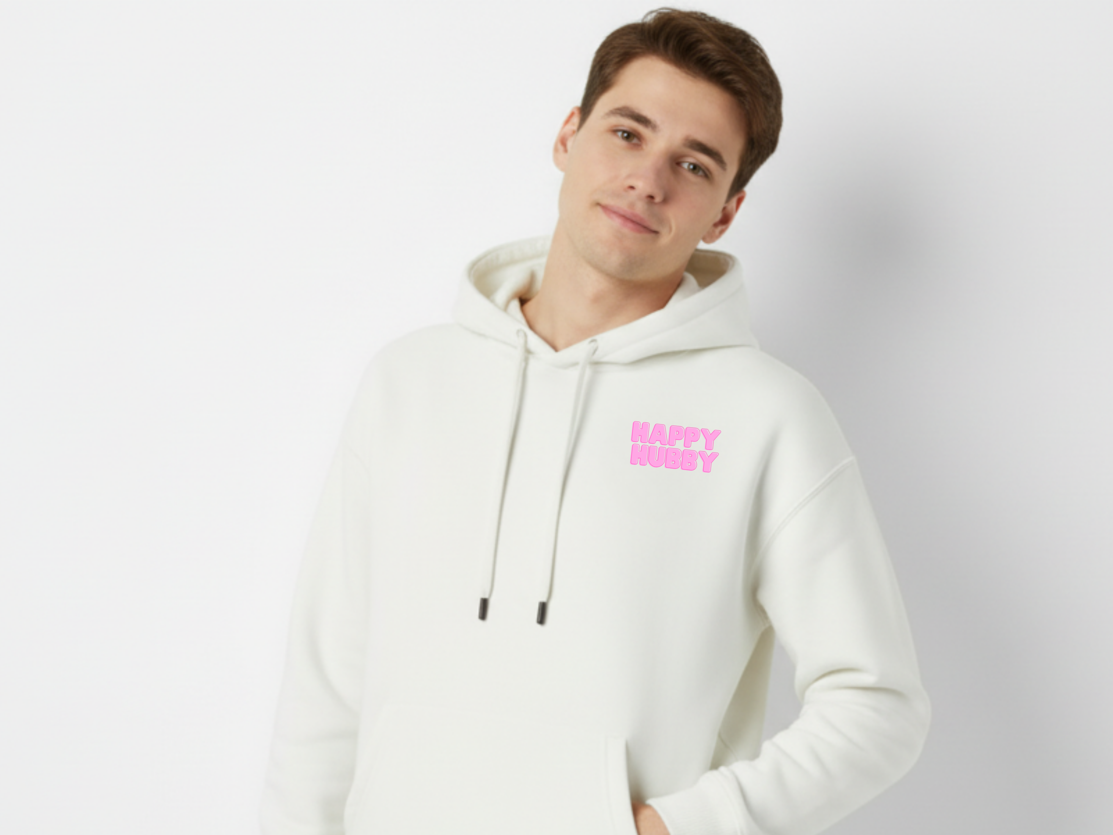 happy hubby, happy wifey - cream beige hoodies