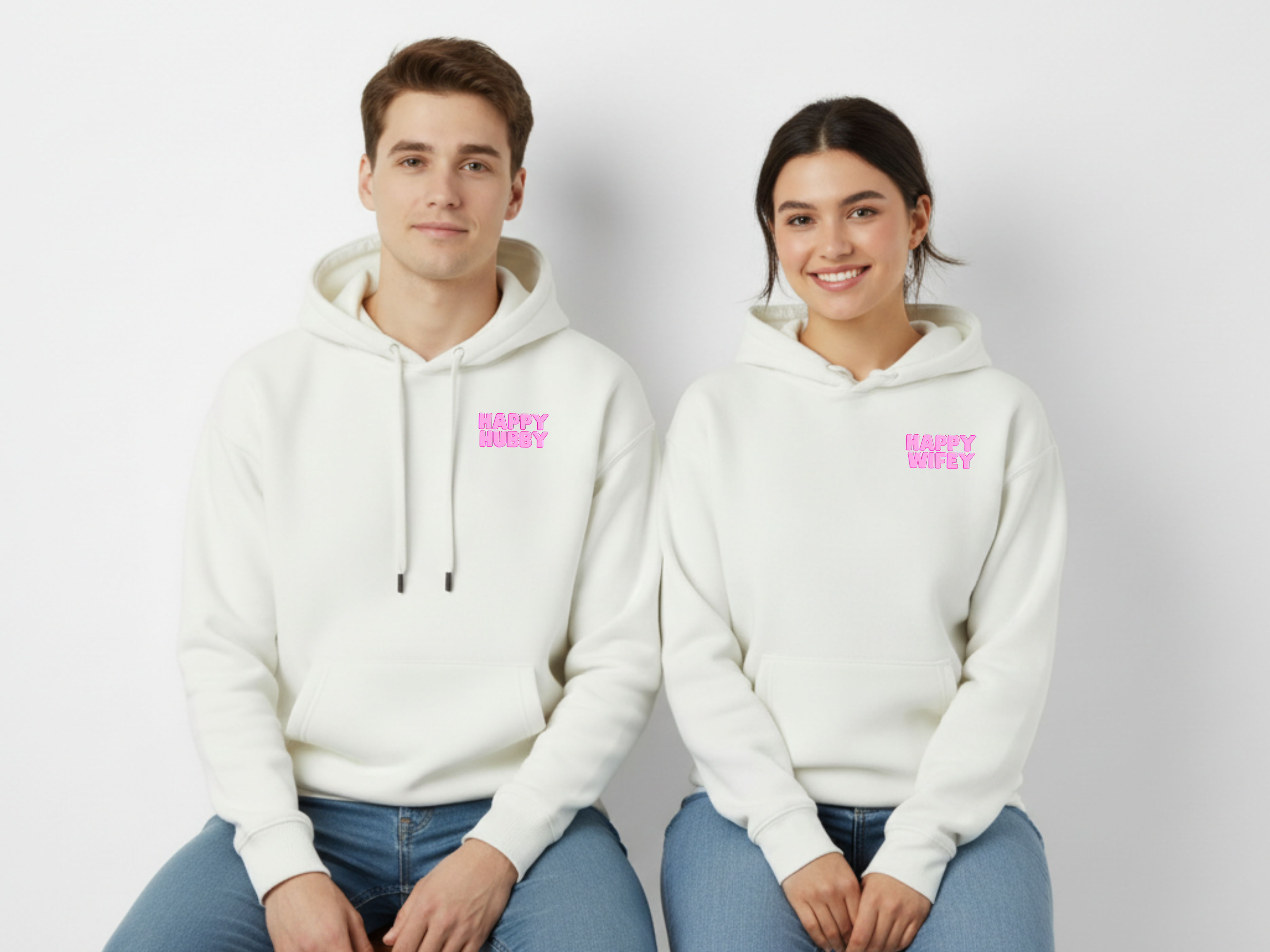 happy hubby, happy wifey - cream beige hoodies