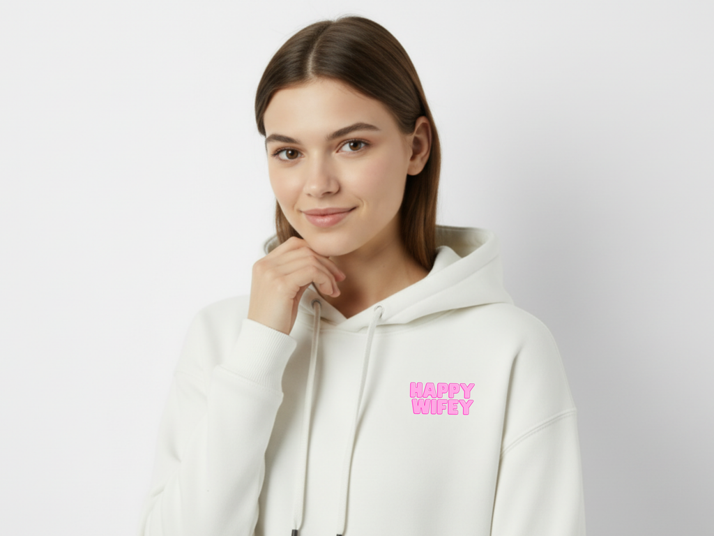 happy hubby, happy wifey - cream beige hoodies